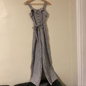 American Eagle Blue Grey Striped Tie Romper, 0